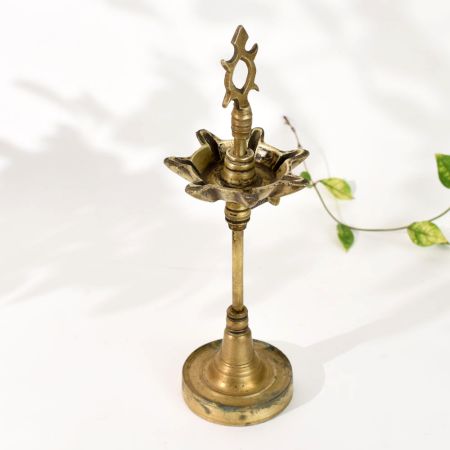 Vintage Brass South Indian Ritual Lamp Stand for Decor
