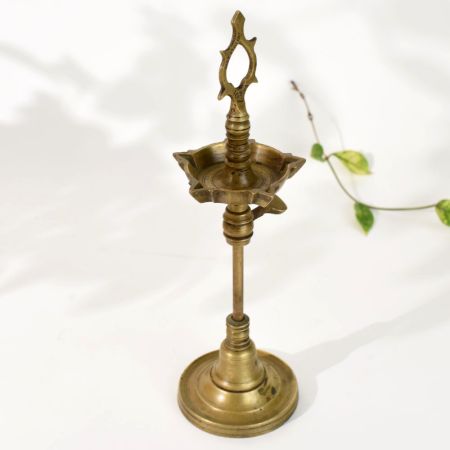 Handcrafted South Indian Vintage Brass Lamp Stand for Rituals