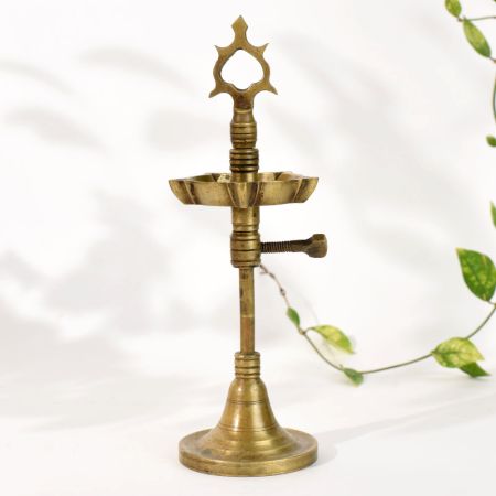 Vintage Brass Adjustable South Indian Oil Lamp Stand