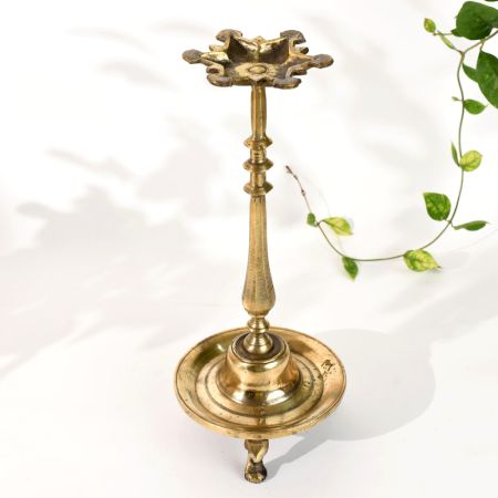 Vintage Brass South Indian Oil Lamp Stand for Decoration
