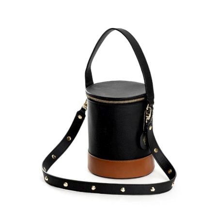 Elegant Black Studded Cylinder Bucket Bag