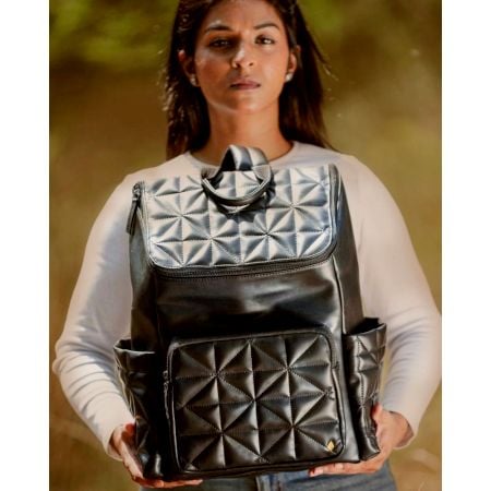 Quilted Black Vegan Leather Bagpack Artisanal Design