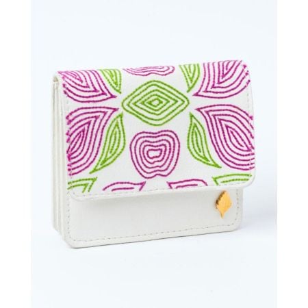 Playful Pink Green Swirl Vegan Leather Cardholder
