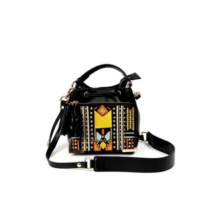 Bohemian Vegan Leather Sling Bag With Vibrant Tribal Motif