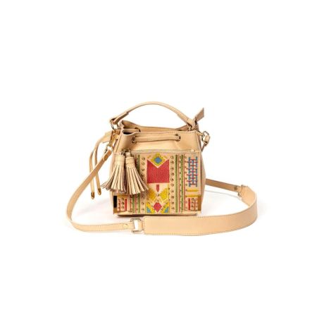 Leather Sling Bag Adorned With Intricate Tribal Pattern