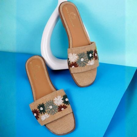 Handmade Boho Slip Sandal with Embroidered Strap