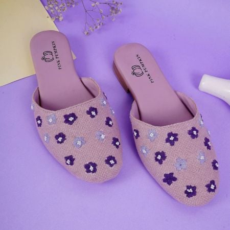 Pastel Pink Mules with Playful Comfort Patterned