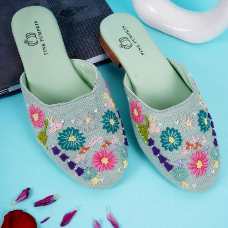 Handmade Soft Pastel Handmade Floral Mules for Women