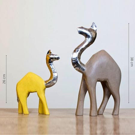Carved Camel Figurines Rustic Desert Home Decor Pair of 2
