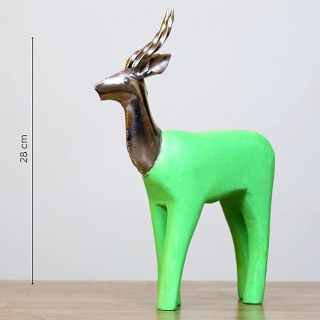 Handcrafted Green Mango Wooden Metal Deer Figurine
