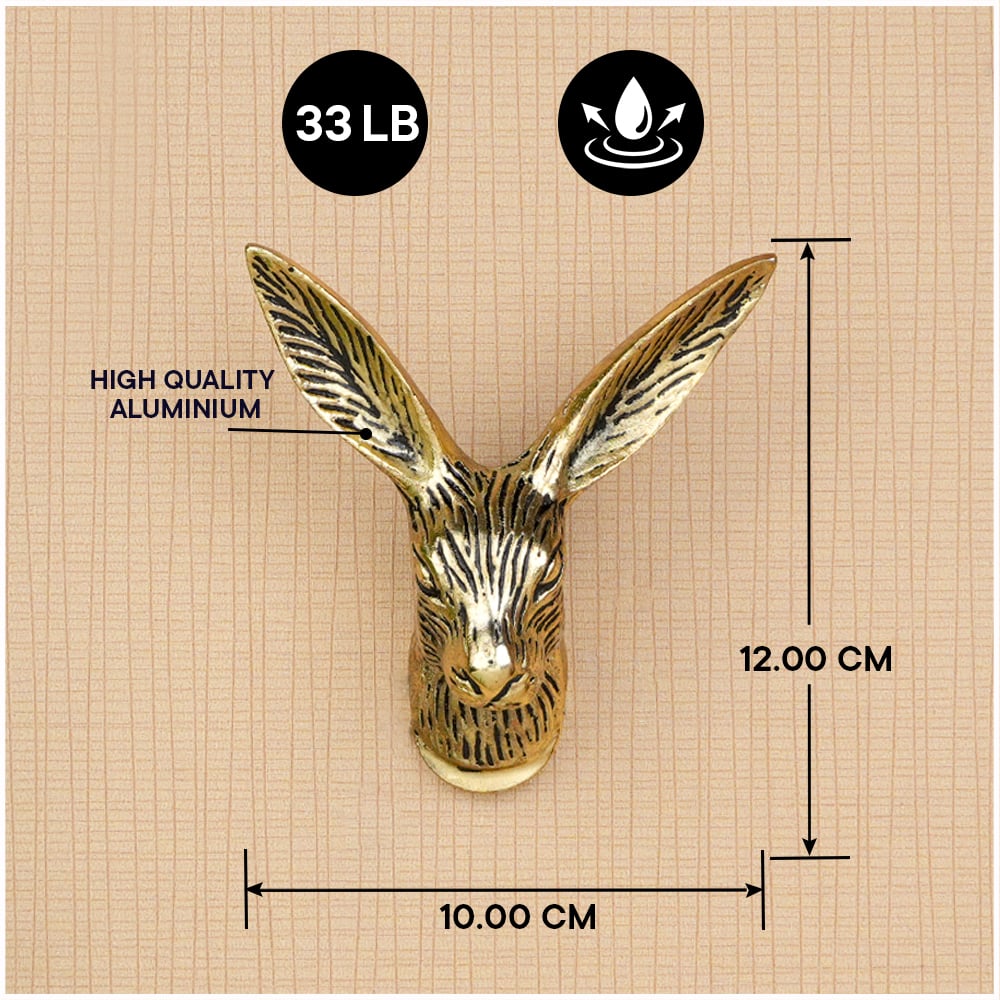 Antique Golden Rabbit Head Aluminum Wall Hook