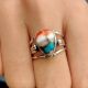 Oyster Copper Turquoise 925 Sterling Silver Ring Handmade Boho Jewelry