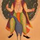 Vintage Kalighat Paper Painting of Hindu God Sitting on Peacock