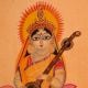 Hand Painted Goddess Saraswati Vintage Kalighat Paper Painting