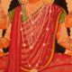 Goddess Lakshmi Sitting on Lotus Flower Kalighat Paper Painting