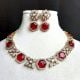 Red Stone Bridal Necklace Set with Earrings