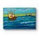Handpainted Wooden Sailing Ship Riding Vibrant Ocean Waves