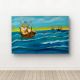 Handpainted Wooden Sailing Ship Riding Vibrant Ocean Waves