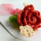 Handmade Coral Crochet Rose With Ivory Accent