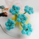 Vivid Turquoise Crochet Flower Spray With Gold Beads