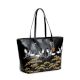 Black Tote Adorned With Golden Floral Bird Embroidery