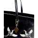 Black Tote Adorned With Golden Floral Bird Embroidery