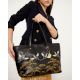 Black Tote Adorned With Golden Floral Bird Embroidery