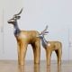 Wooden Metal Deer Sculpture Painted Natural Pair Of 2