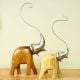 Hand Carved Wooden Elephant Pair Boho Statue Pair Of 2