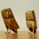 Handcarved Wooden Owl Figurines Sculpture Pair Of 2