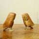 Handcarved Wooden Owl Figurines Sculpture Pair Of 2