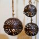 Antique Finish Metal Hanging Ball Lamps Candle Holders Set Of 3