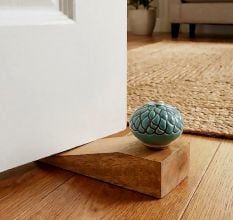 Sage Green And Black Etched Ceramic Wooden Door Stopper