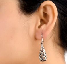 92.5 Sterling Silver Polka Earrings Filigree Dangler Earrings