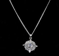 Round Engraved Grey Stone 92.5 Sterling Silver Pendant