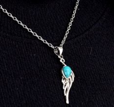 Turquoise Teardrop Feather Embedded 92.5 Sterling Silver Jewelry