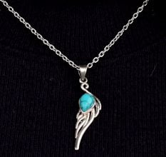 Turquoise Teardrop Feather Embedded 92.5 Sterling Silver Jewelry