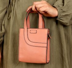 Small Blush Leather Handbag with Inner Pockets
