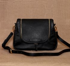 Charcoal Leather Sling Bag Two Way Zipper
