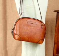 Caramel Crunch Leather Sling Bag Two Way Zipper