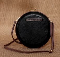 Charcoal Black Currant Leather Clutch Clasp Closure