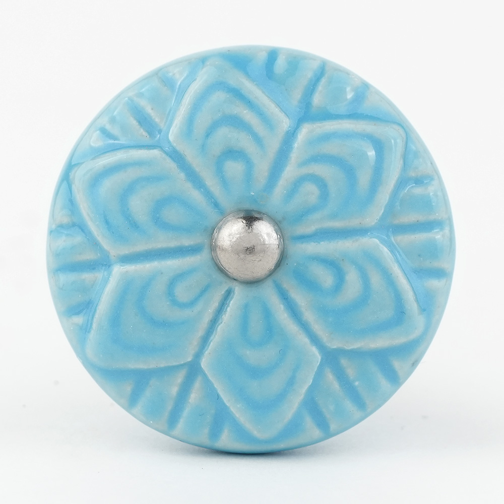 Blue Wheel Flower Knob
