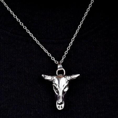 Buffalo Skull Face 92.5 Sterling Silver Pendant