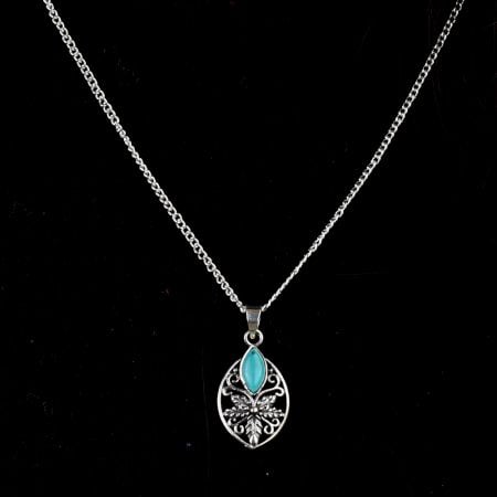 92.5 Sterling Silver Pendant Jewelry Jali Design Turquoise Stone