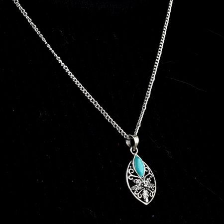 92.5 Sterling Silver Pendant Jewelry Jali Design Turquoise Stone