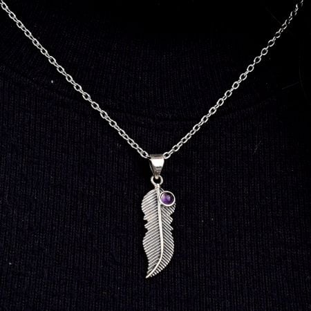 Amethyst Stone Feather 92.5 Sterling Silver Pendant