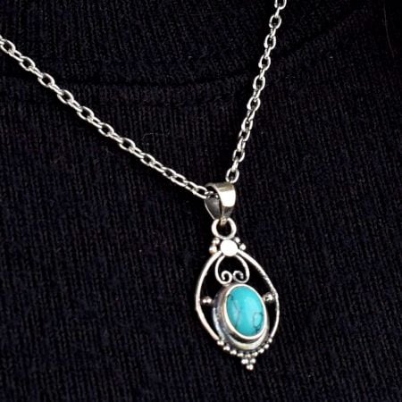 Oval Turquoise Stone Wired 92.5 Sterling Silver jewelry