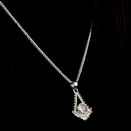 Triangular Semi Precious Spiral Design 92.5 Sterling Silver Pendant Necklace