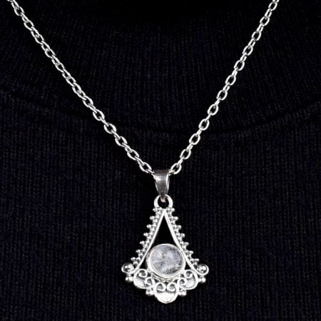 92.5 Sterling Silver Pendant Semi Precious Stone Triangular Spiral Design