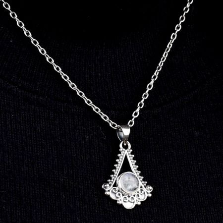 92.5 Sterling Silver Pendant Semi Precious Stone Triangular Spiral Design